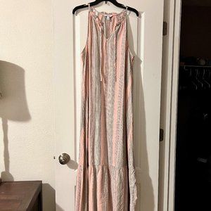 Pink and Gray Striped Maxi Dress